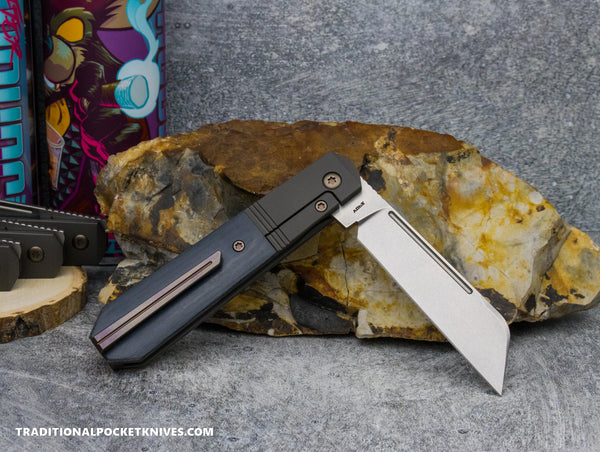 Jack Wolf Knives After Hours Jack Blue Linen Micarta Stonewash - C