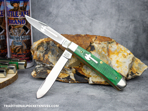 Cooper Cutlery Battle Axe Brand Green Saw Cut Bone Trapper