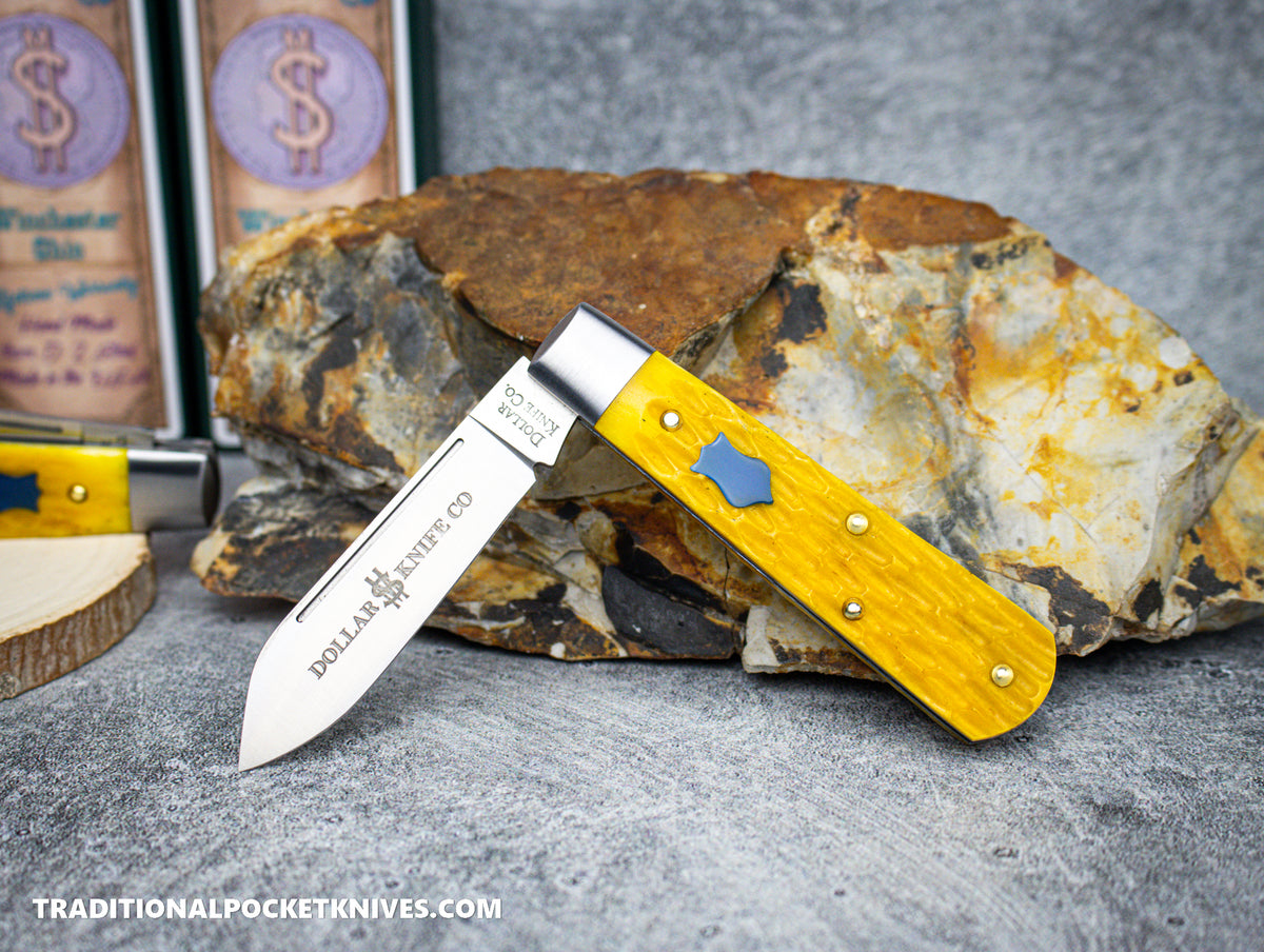 Cooper Cutlery Dollar Knife Co. Yellow Jigged Bone Blue Shield Jack (YJB BS)