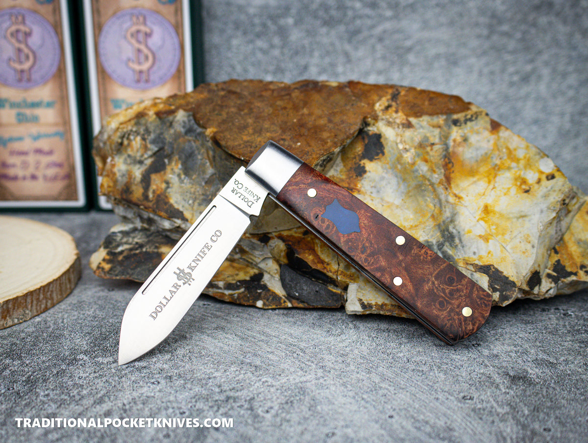 Cooper Cutlery Dollar Knife Co. Red Maple Burl Blue Shield Jack (RMB BS)