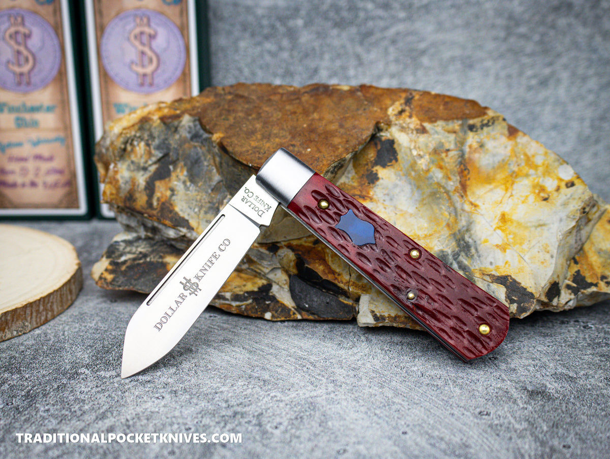 Cooper Cutlery Dollar Knife Co. Red Jigged Bone Blue Shield Jack (RJB BS)