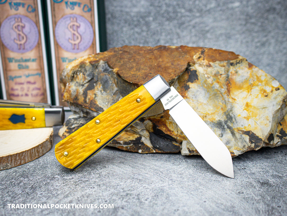Cooper Cutlery Dollar Knife Co. Yellow Jigged Bone Blue Shield Jack (YJB BS)