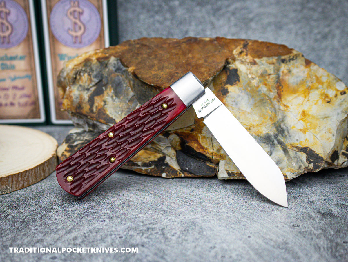 Cooper Cutlery Dollar Knife Co. Red Jigged Bone Abalone Shield Jack (RJB AS)