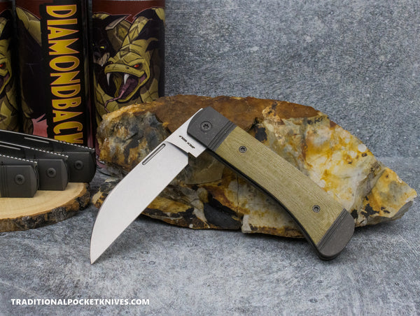 Jack Wolf Knives Diamondback Jack Green Linen Micarta Stonewash