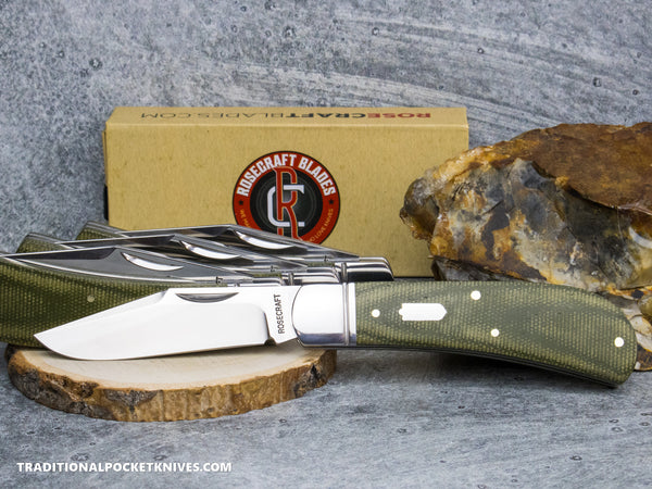 RoseCraft Blades Hatchie River Jack Light Green Micarta (RCT033