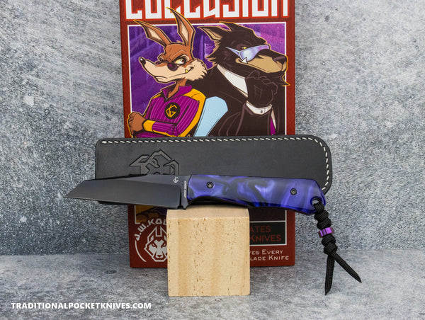 ユリウス JULIUS Knives； サイズ2 Jack Wolf Knives Benny's Clip Kirinite Cosmic Purple Hand Satin