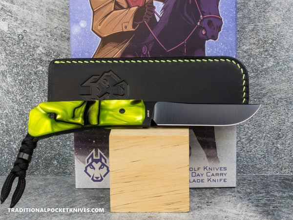 Jack Wolf Knives Pioneer FIXedc Kirinite Toxic Green Belt Satin