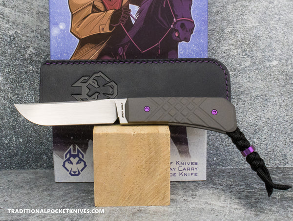 Jack Wolf Knives Pioneer FIXedc Titanium Cross Hatch 2 Hand Satin
