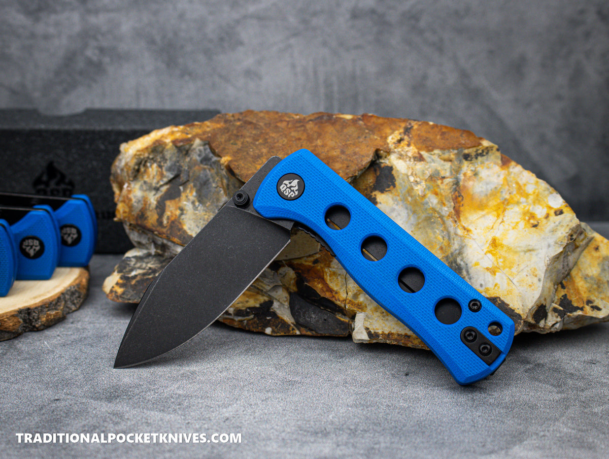QSP Canary Folding Knife QS150-I2 Blue G10 Black Stonewashed 14C28N Steel