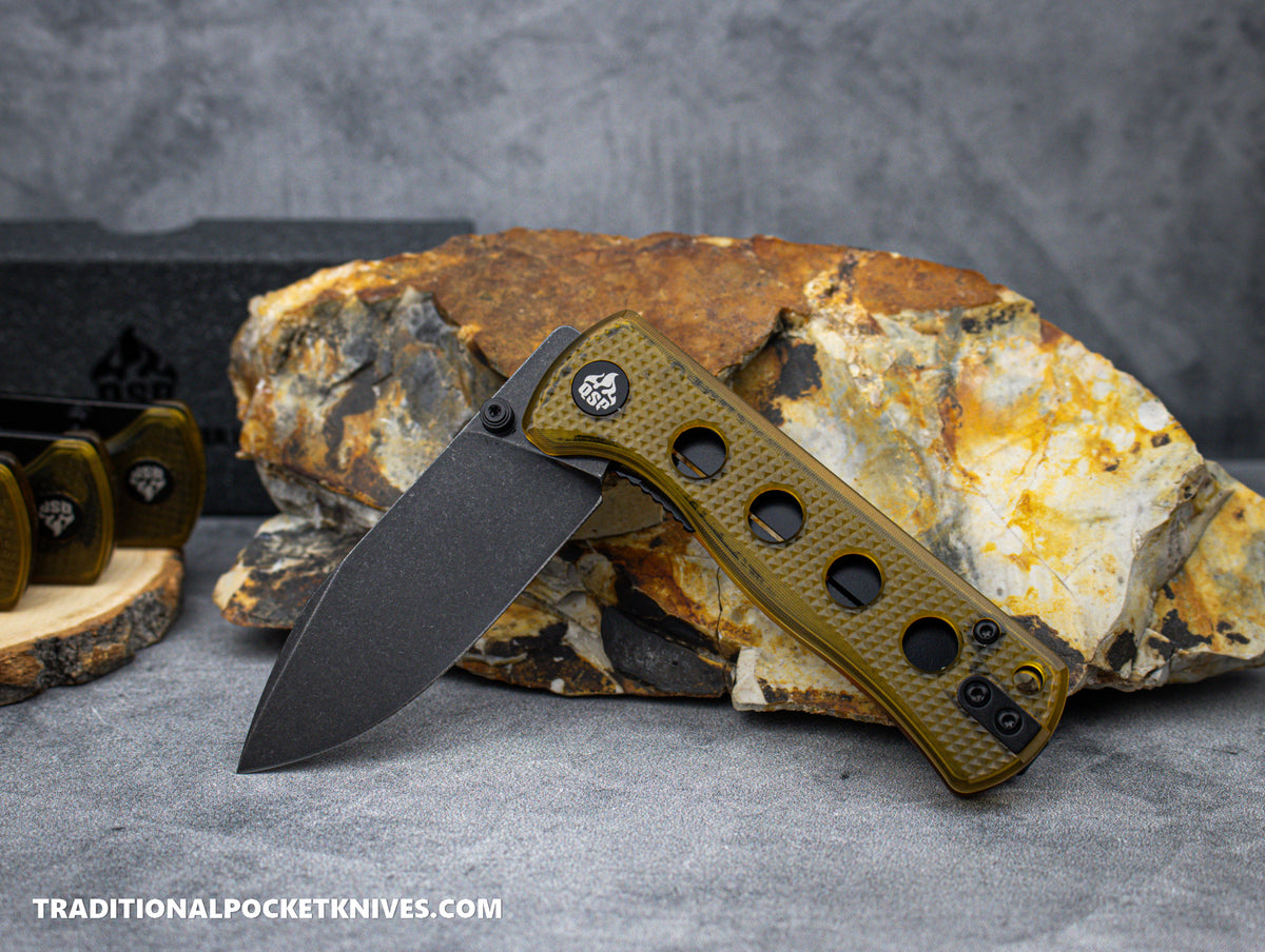 QSP Canary Folding Knife QS150-J2 Ultem Black Stonewashed 14C28N Steel