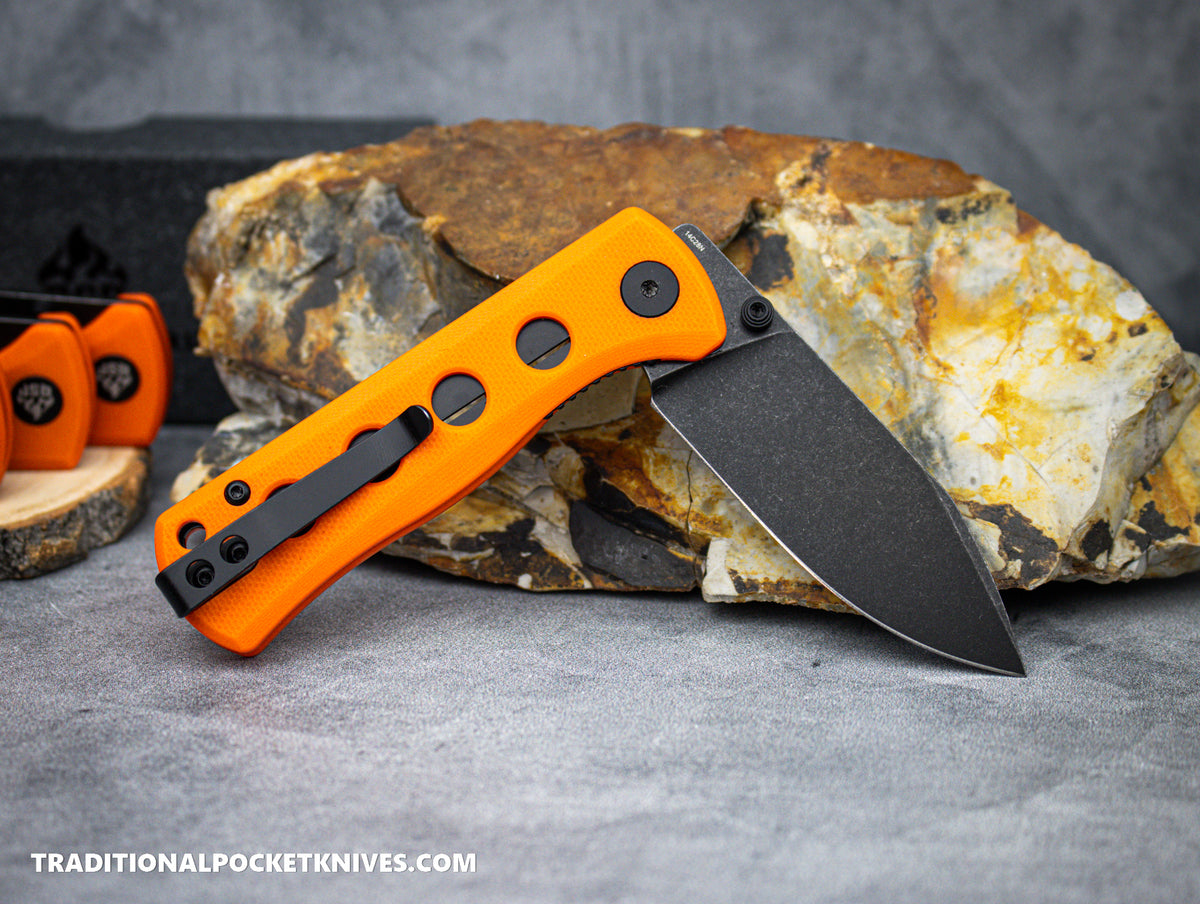 QSP Canary Folding Knife QS150-B2 Orange G10 Black Stonewashed 14C28N Steel