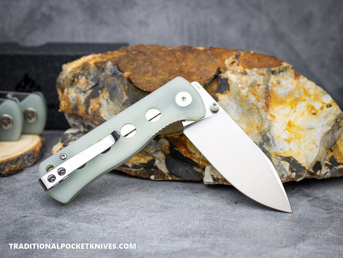 QSP Canary Folding Knife QS150-E1 Jade G10 Stonewashed 14C28N Steel