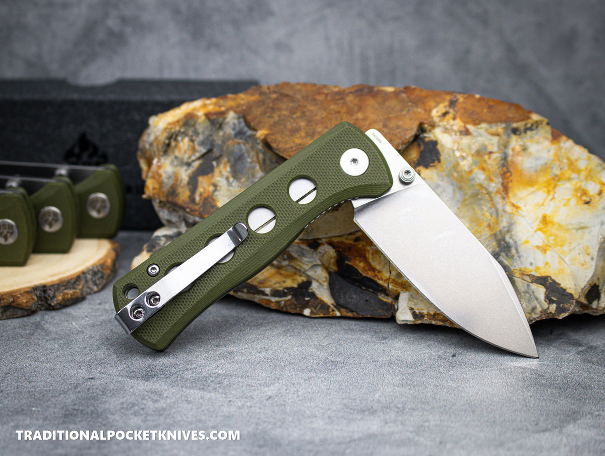 QSP Canary Folding Knife QS150-F1 Olive Green G10 Stonewashed 14C28N Steel