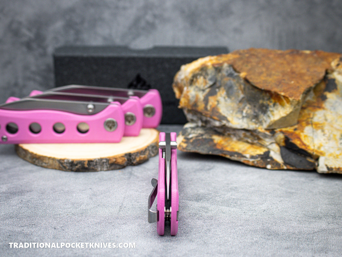 QSP Canary Folding Knife QS150-H1 Pink G10 Stonewashed 14C28N Steel