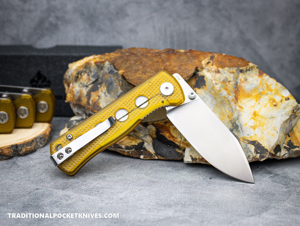 QSP Canary Folding Knife QS150-J1 Ultem Stonewashed 14C28N Steel