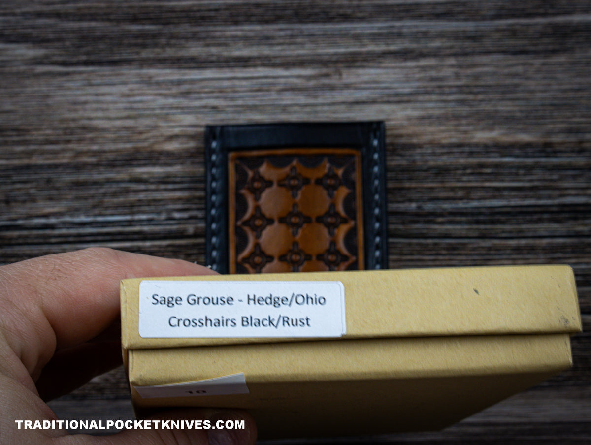 Sage Grouse Leather: Leather Knife Slip &quot;Crosshairs Black/Rust&quot; #10