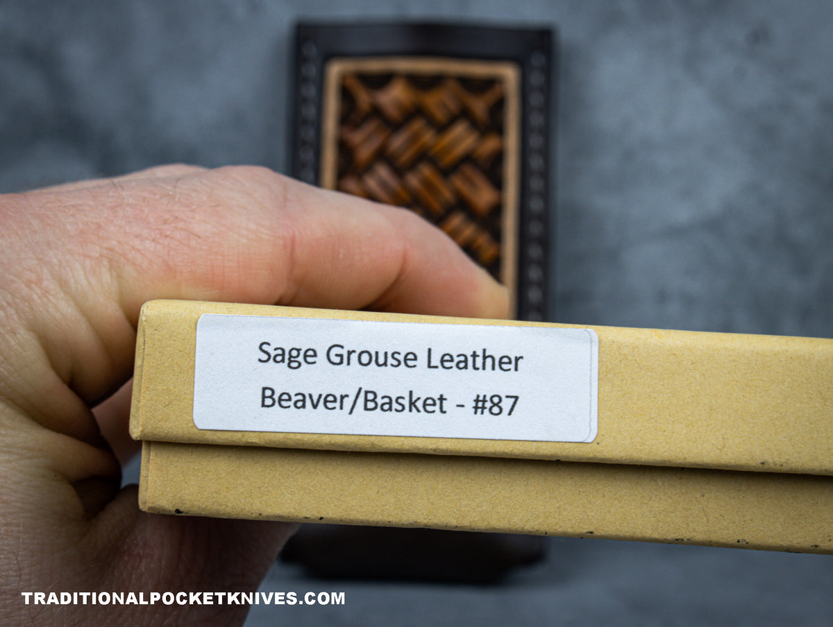Sage Grouse Leather: Leather Knife Slip &quot;Beaver/Basket&quot; #12