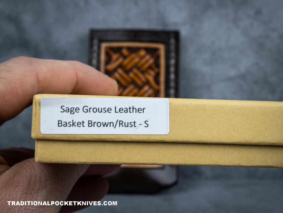 Sage Grouse Leather: Leather Knife Slip Small &quot;Basketweave Brown/Rust&quot; #15