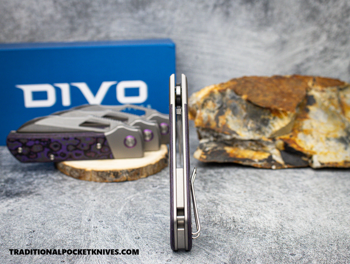 Divo Knives Stout V2: Righty - Fat Carbon Purple Haze / Belt Satin