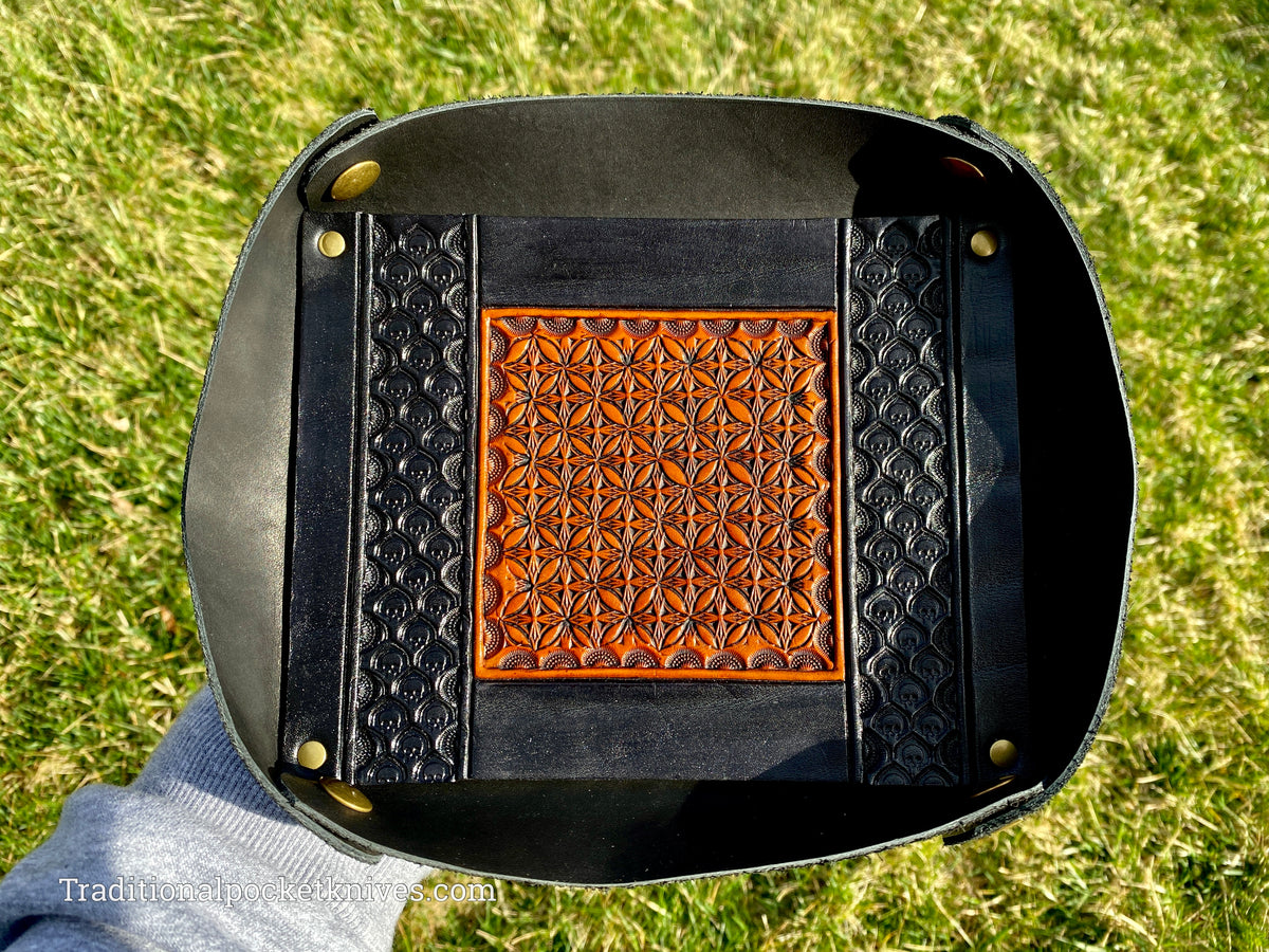 Sage Grouse Leather: Packable Valet Tray &quot;Black Skulls&quot;
