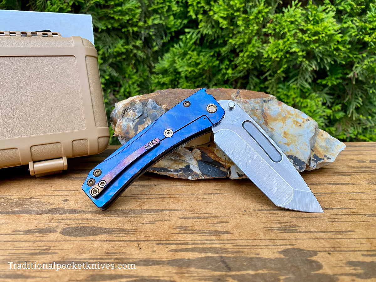 Medford Knives Slim Midi Tumbled Tanto / Magnacut / Faced Flamed &quot;Starry Night&quot; Handle, Blue Spring / Bronze HW / Brushed Flamed Clip