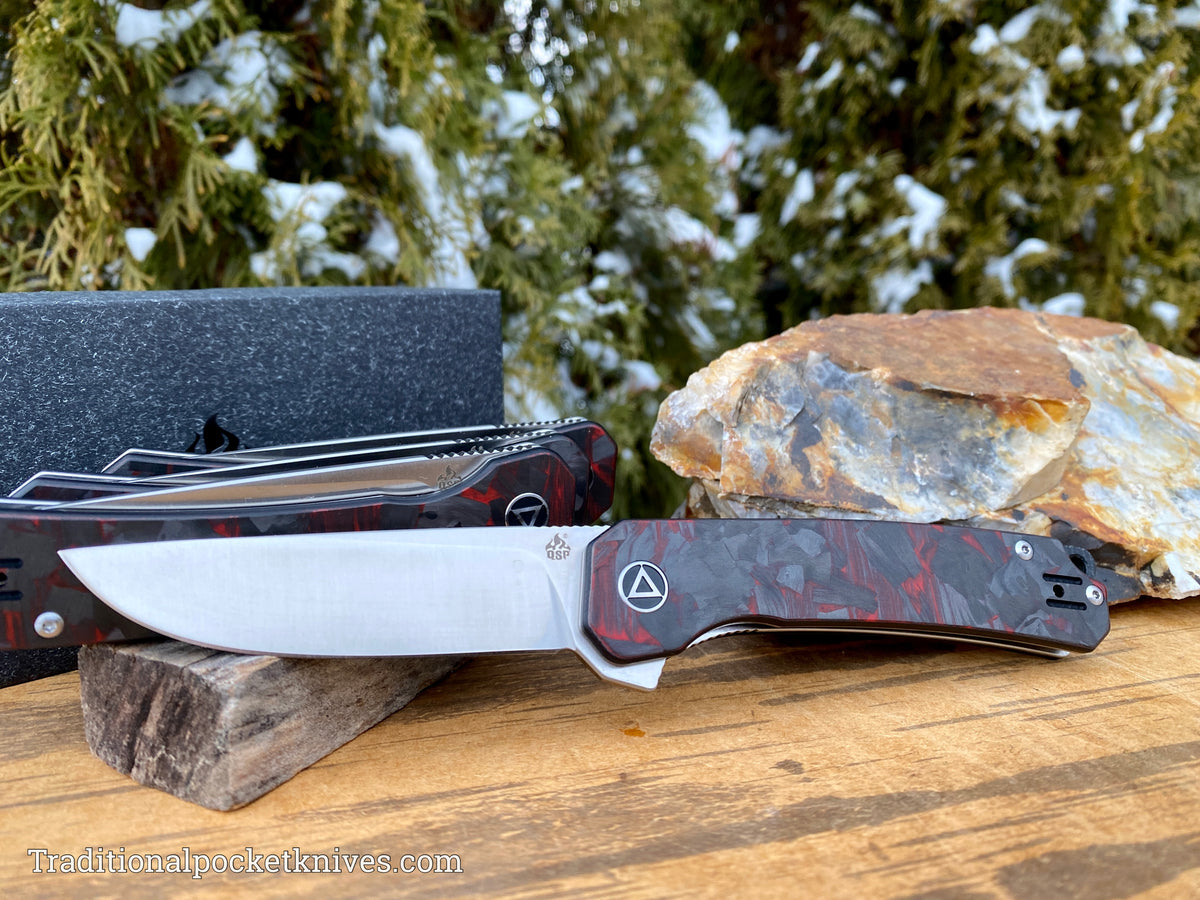 QSP Osprey Knife QS139-F1 Shredded Red Carbon Fiber G10 14C28N Steel