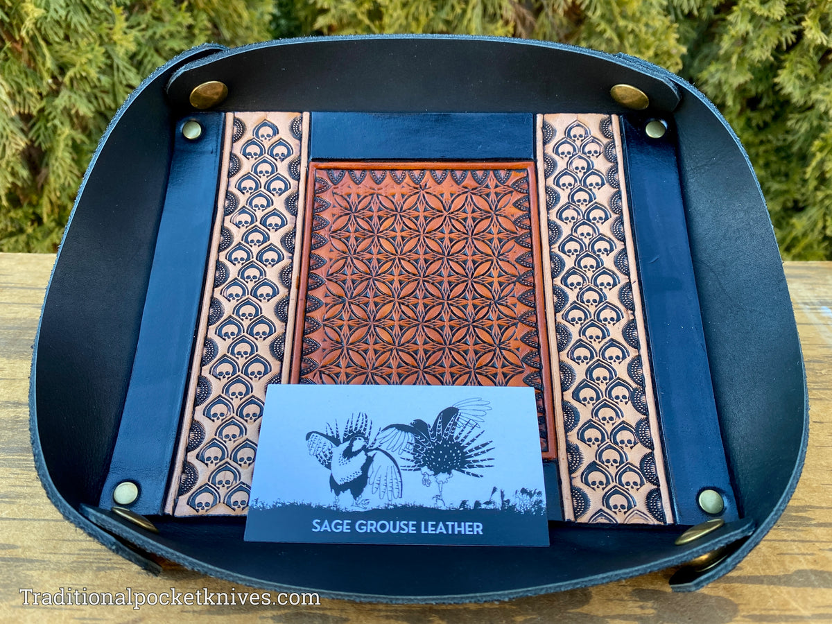 Sage Grouse Leather: Packable Valet Tray &quot;White Skulls&quot;