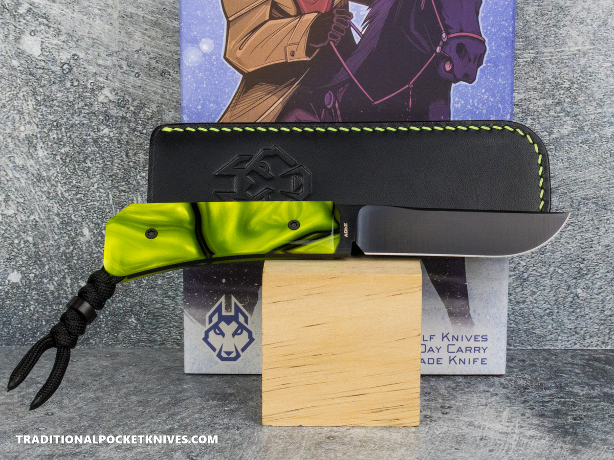 Jack Wolf Knives Pioneer FIXedc Kirinite Toxic Green Belt Satin DLC #20