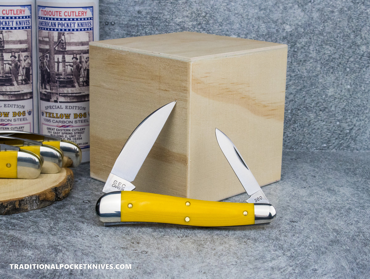 Great Eastern Cutlery #380225 Tidioute Cutlery Campfire Whittler Yellow Linen Micarta