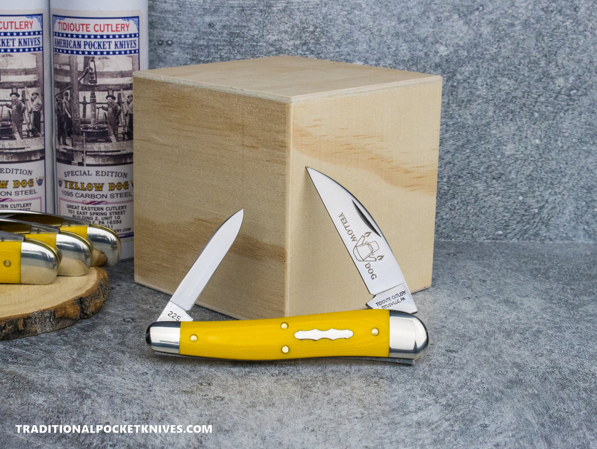 Great Eastern Cutlery #380225 Tidioute Cutlery Campfire Whittler Yellow Linen Micarta