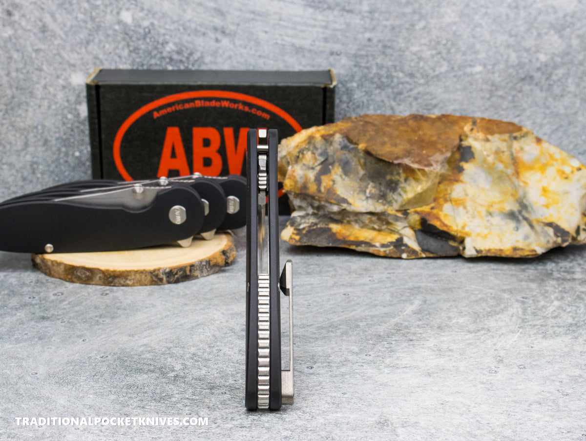 American Blade Works: Model 1 V7 Liner Lock- Black Aluminum 3D Milled Magnacut