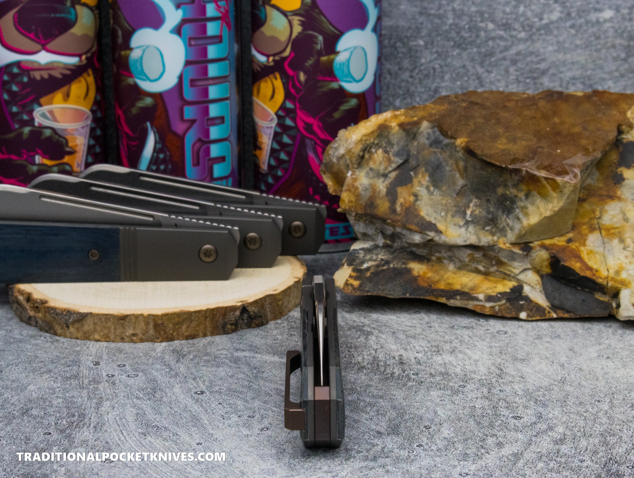Jack Wolf Knives After Hours Jack Blue Linen Micarta Stonewash - C
