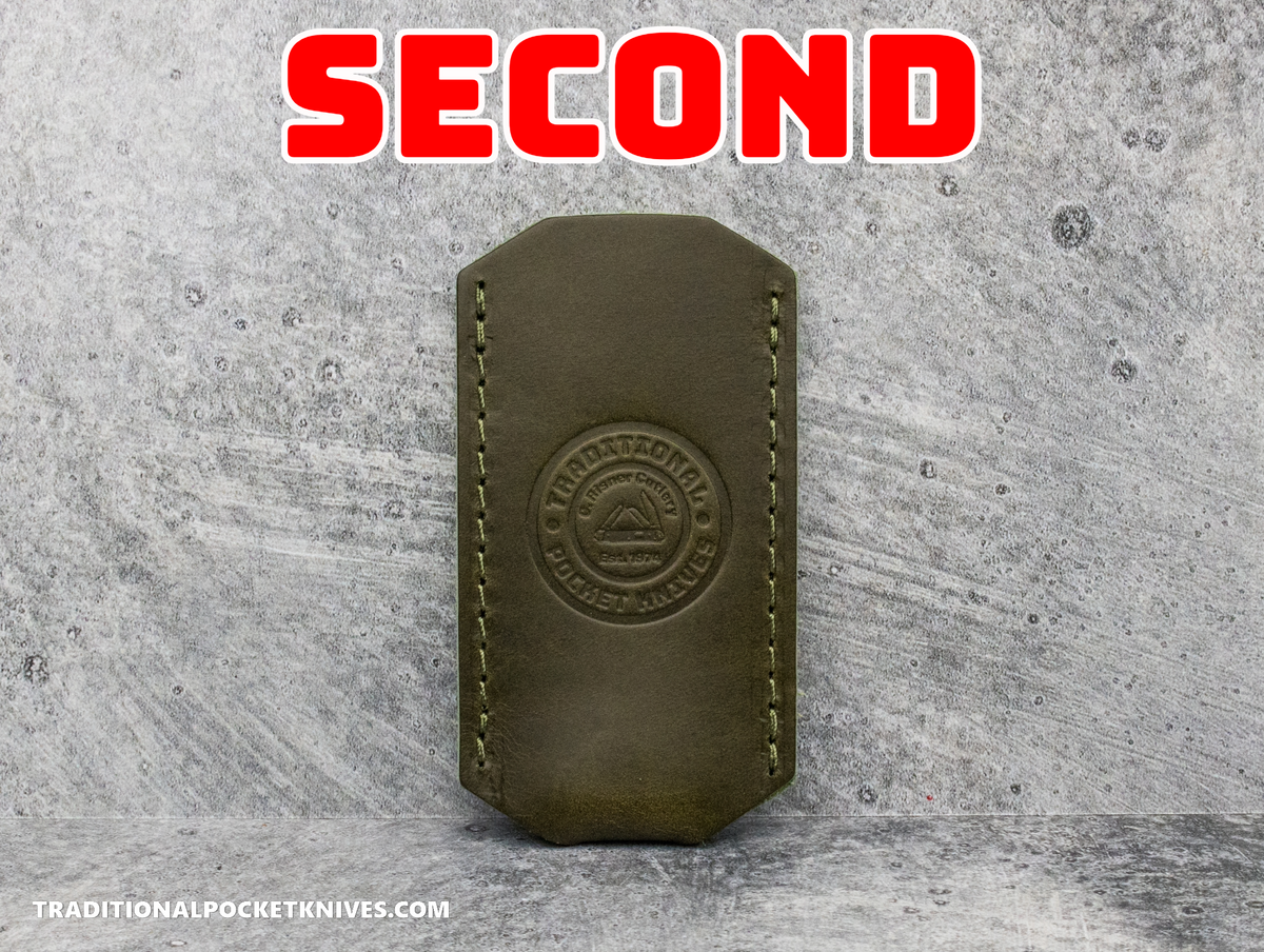 COSMETIC SECONDS: C. Risner Cutlery Premium Logo Leather Knife Slip Small - Alligator Green Buttero