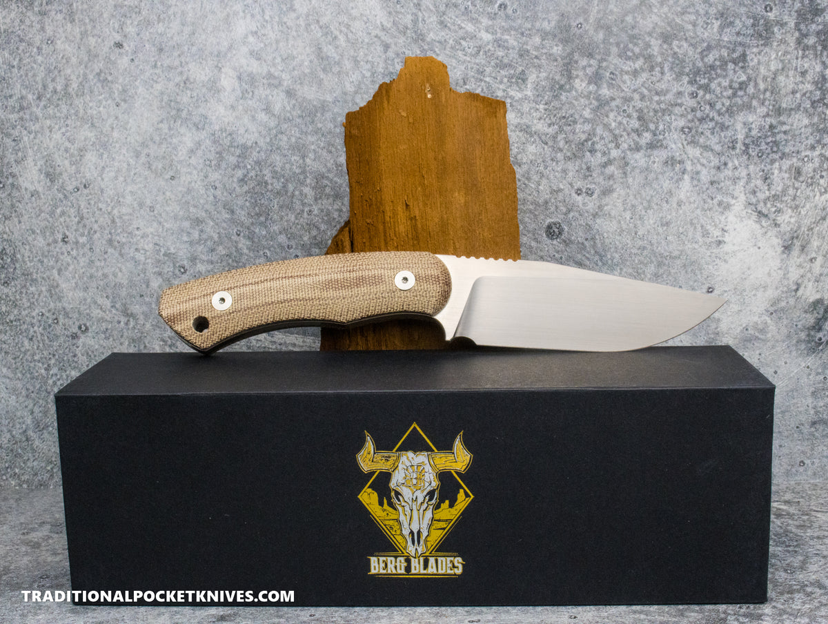 BergBlades Alpha Fixed Blade Natural Micarta Magnacut Satin / Kydex Sheath