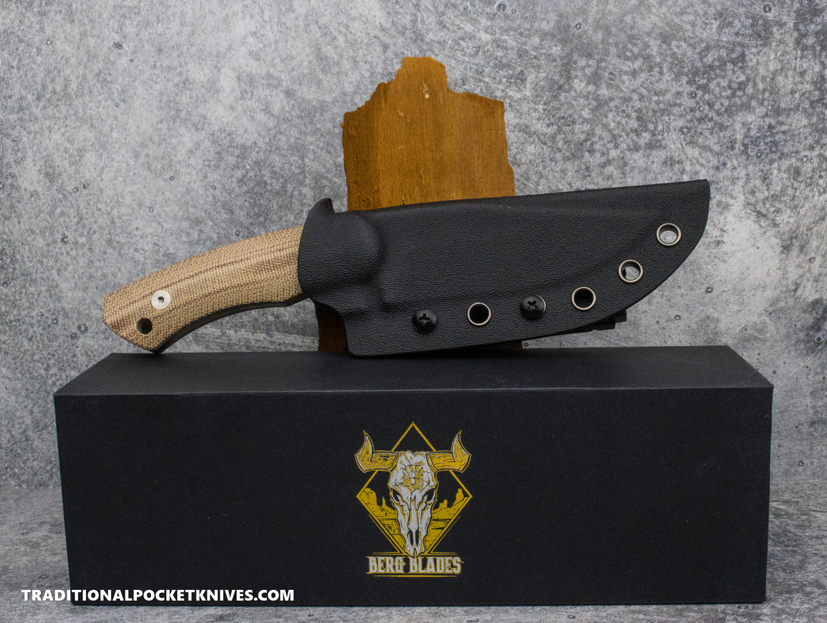 BergBlades Alpha Fixed Blade Natural Micarta Magnacut Satin / Kydex Sheath