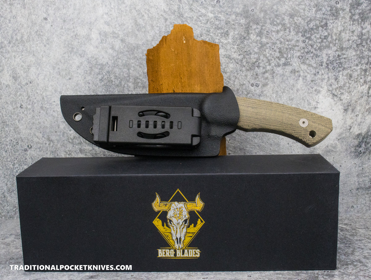 BergBlades Alpha Fixed Blade Green Micarta CPM S35VN Stonewash / Kydex Sheath