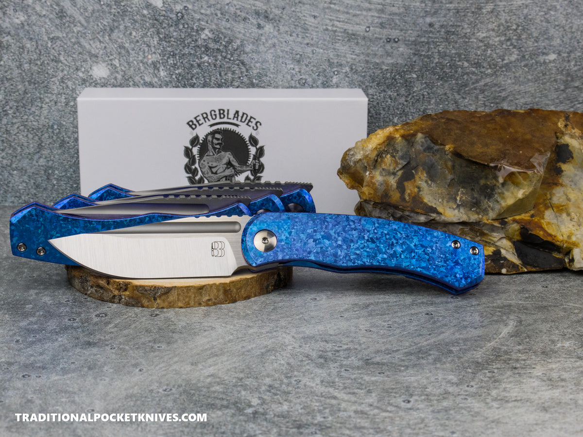 BergBlades Mini Alpha - Blurple Crystalized Titanium - Belt Satin S90V