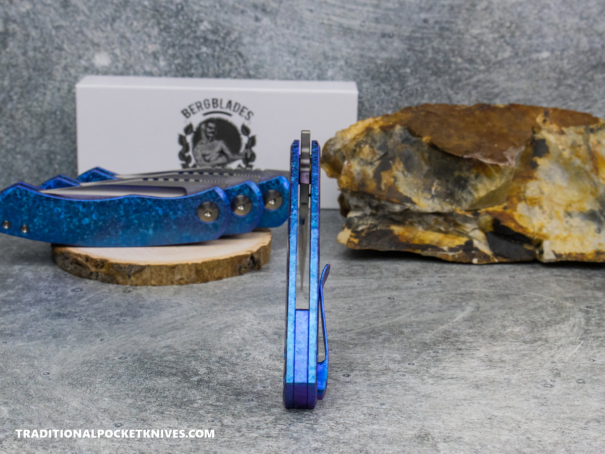 BergBlades Mini Alpha - Blurple Crystalized Titanium - Belt Satin S90V