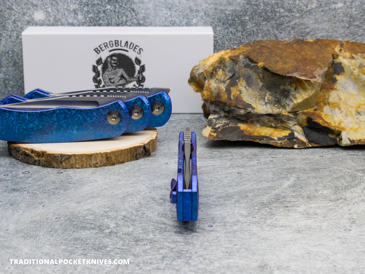 BergBlades Mini Alpha - Blurple Crystalized Titanium - Belt Satin S90V