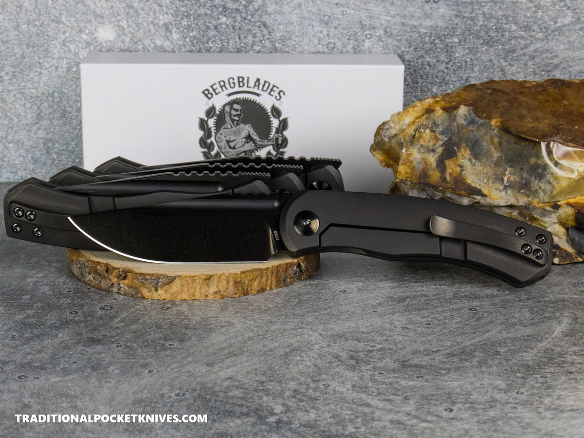 BergBlades Mini Alpha - Black DLC Titanium - Polished Stonewashed S90V Black DLC ***LEFTY VERSION***