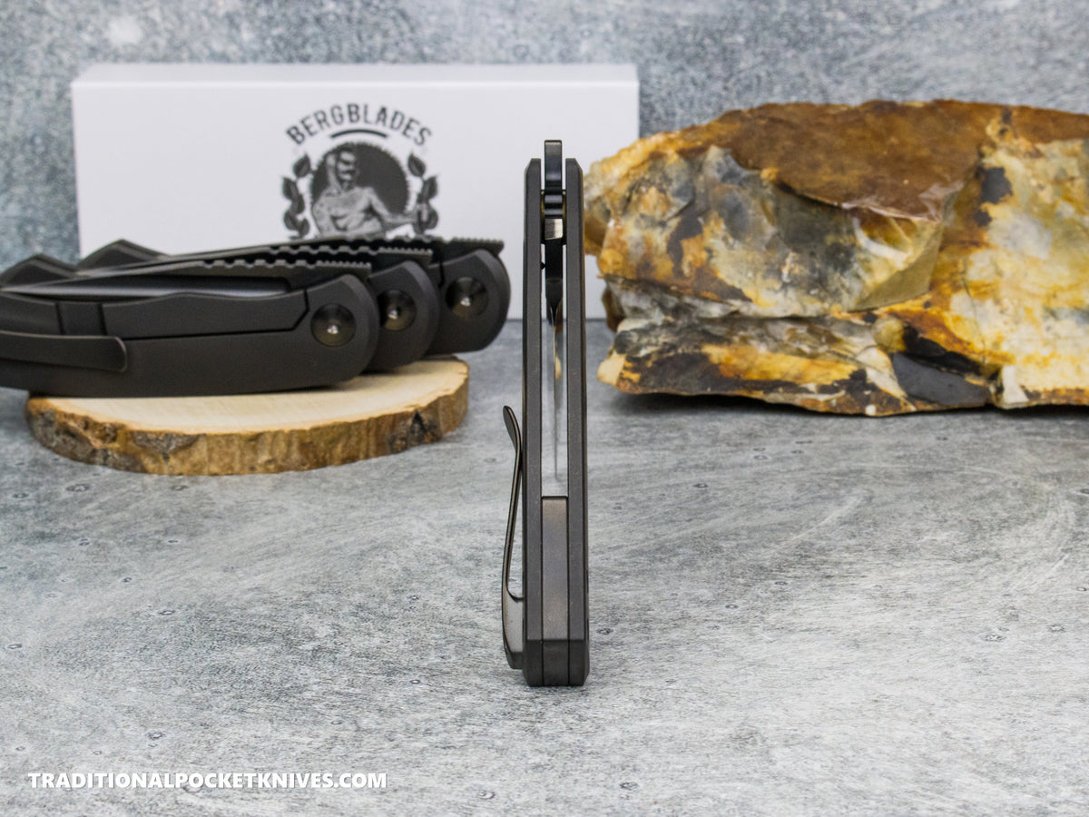 BergBlades Mini Alpha - Black DLC Titanium - Polished Stonewashed S90V Black DLC ***LEFTY VERSION***