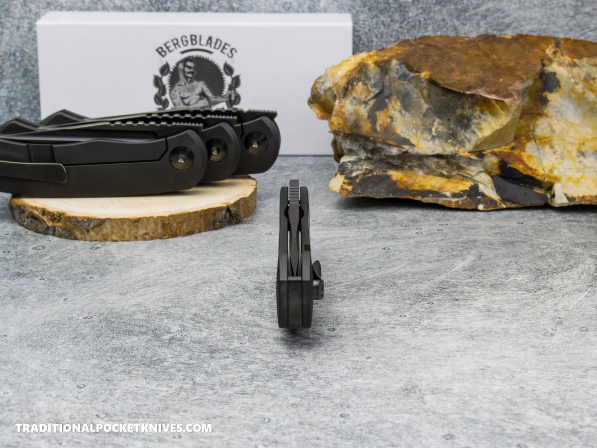 BergBlades Mini Alpha - Black DLC Titanium - Polished Stonewashed S90V Black DLC ***LEFTY VERSION***