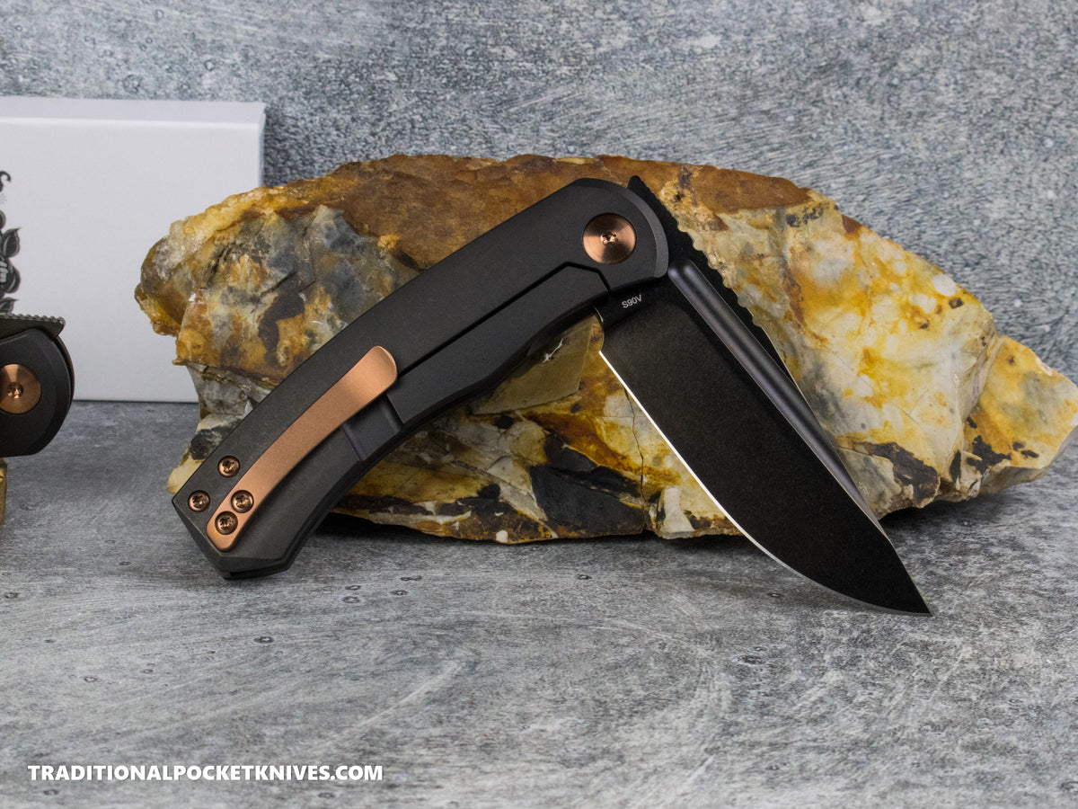 BergBlades Mini Alpha - Black DLC Titanium - Polished Stonewashed S90V Black DLC