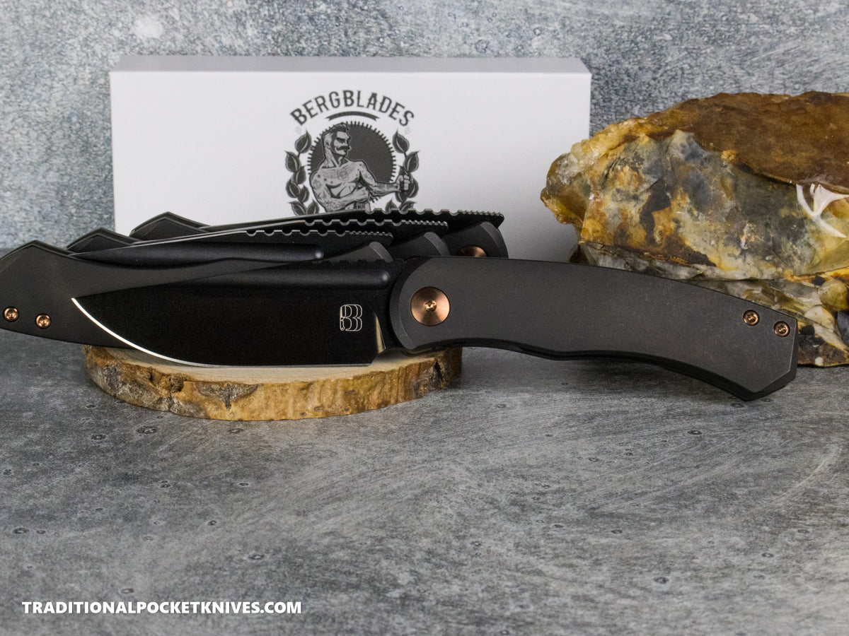 BergBlades Mini Alpha - Black DLC Titanium - Polished Stonewashed S90V Black DLC