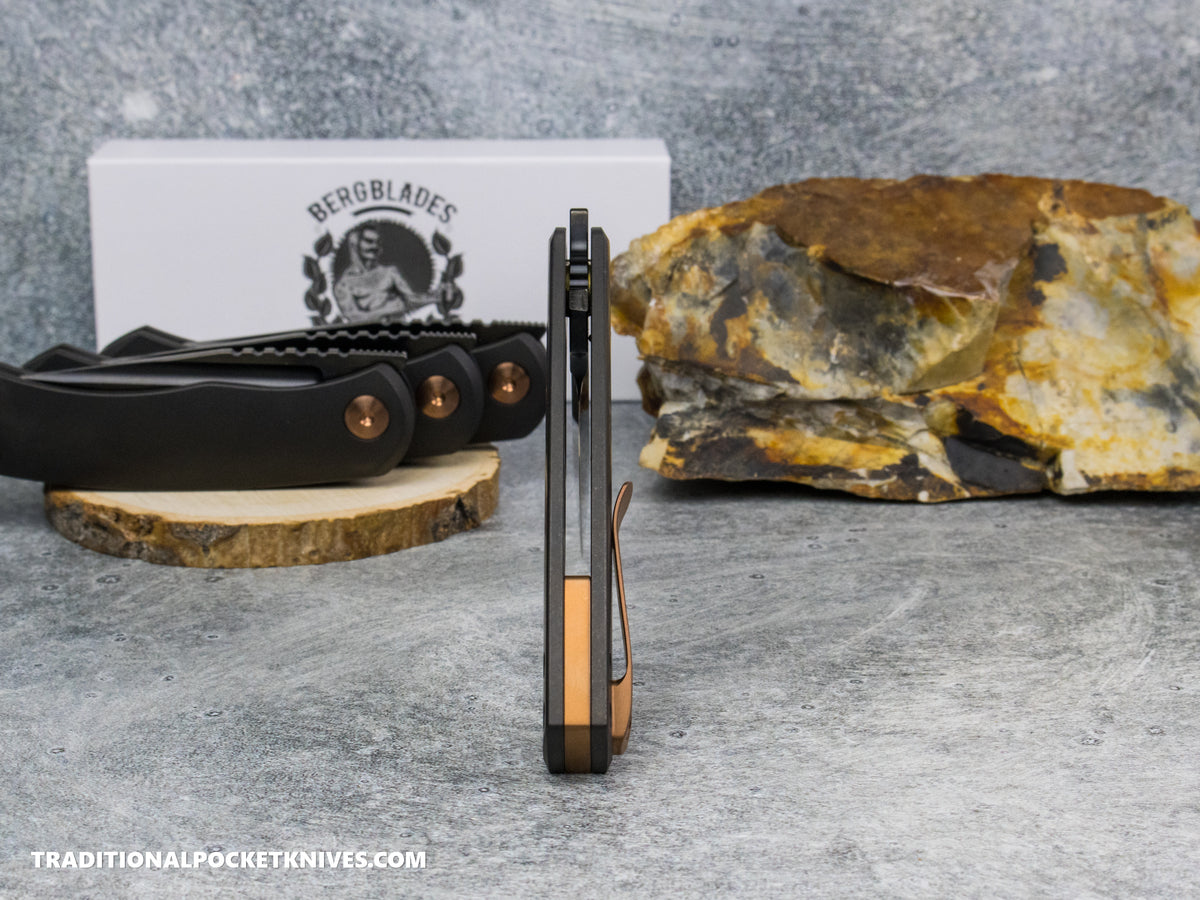 BergBlades Mini Alpha - Black DLC Titanium - Polished Stonewashed S90V Black DLC