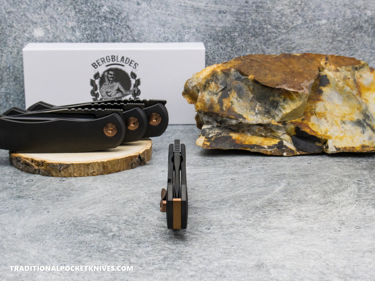 BergBlades Mini Alpha - Black DLC Titanium - Polished Stonewashed S90V Black DLC