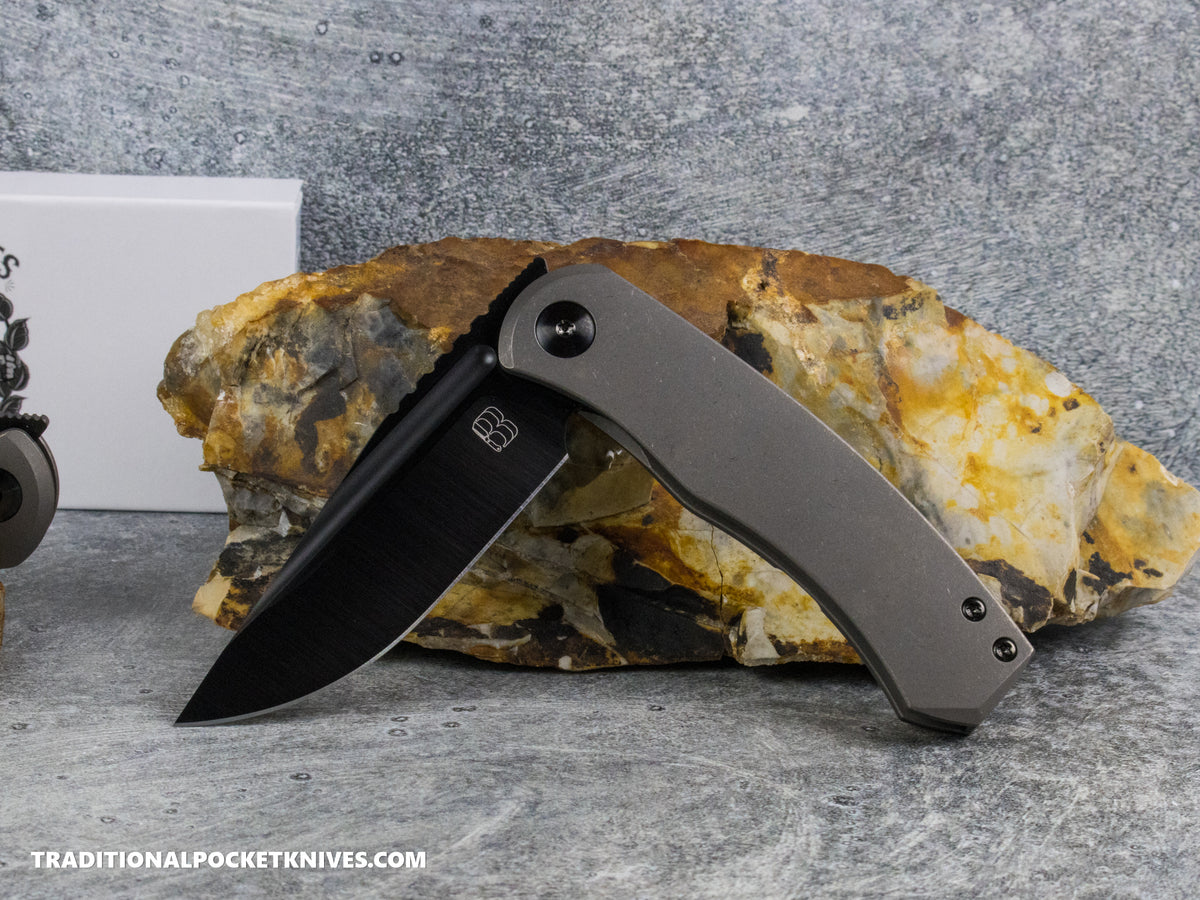 BergBlades Mini Alpha - Dark Stonewashed Titanium - Belt Satin S90V Black DLC