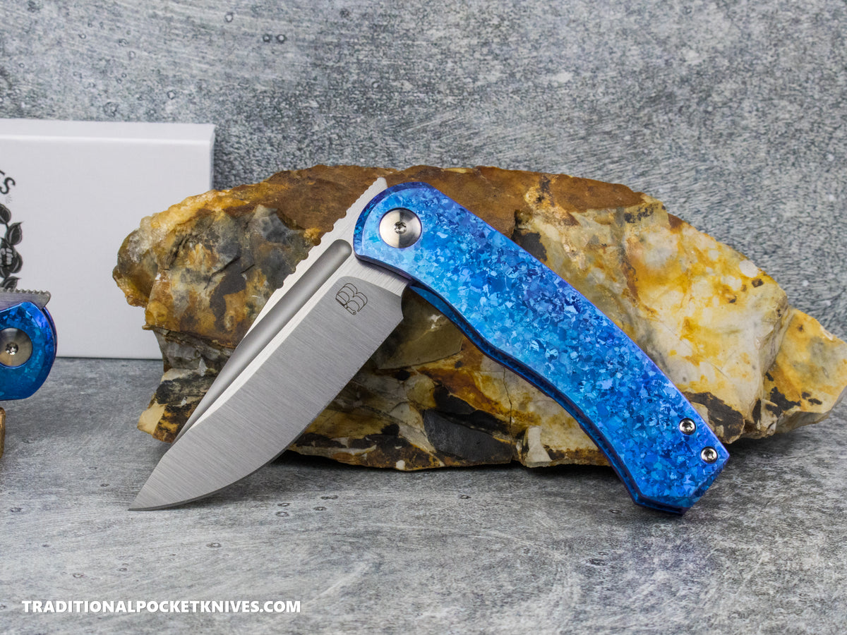 BergBlades Mini Alpha - Blurple Crystalized Titanium - Belt Satin S90V