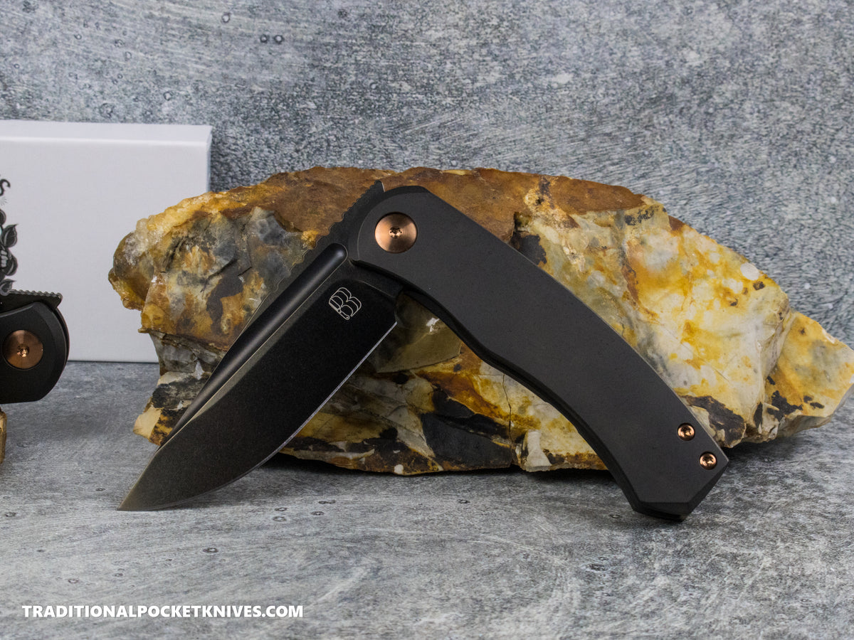 BergBlades Mini Alpha - Black DLC Titanium - Polished Stonewashed S90V Black DLC