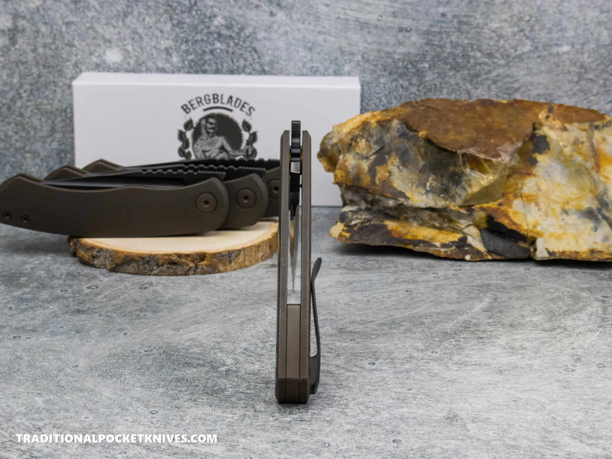 BergBlades Mini Alpha - Bronze Anodized Tumbled Titanium - Stonewashed Black DLC S90V